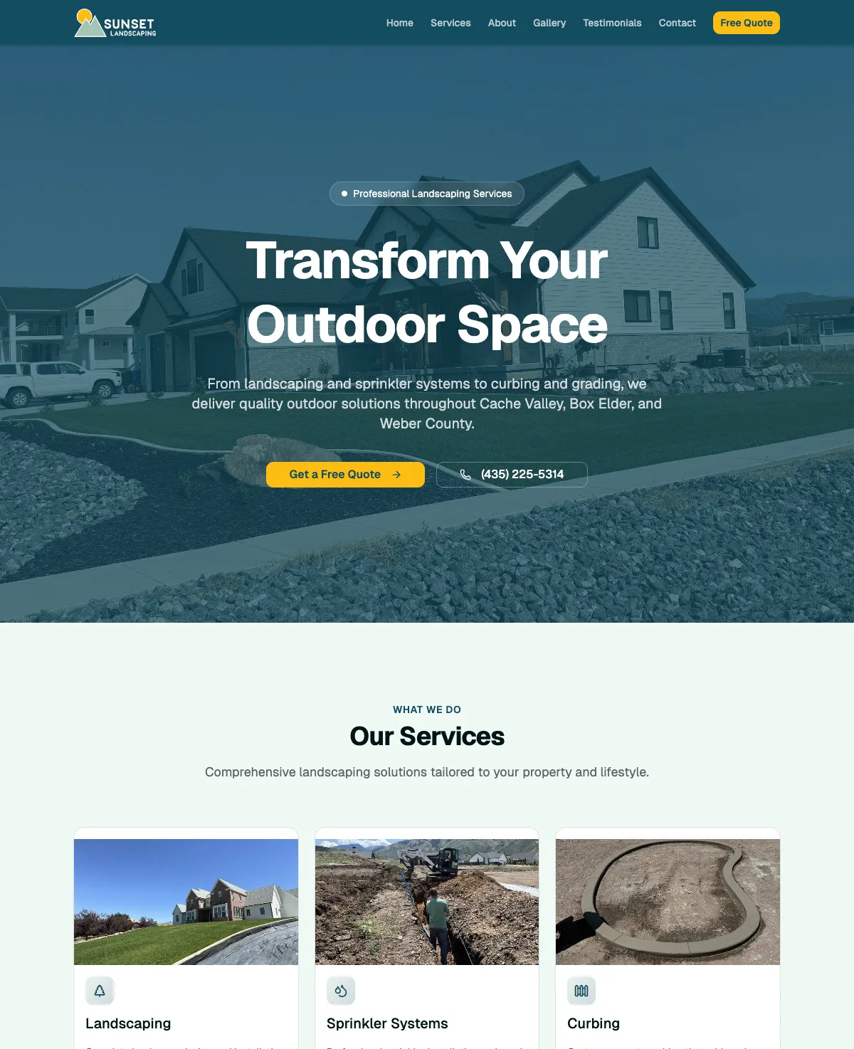 Sunset Landscaping website screenshot